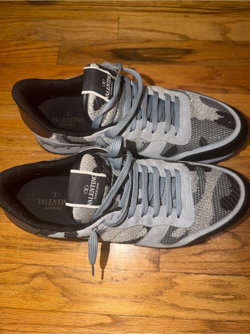 Valentino Garavani Men’s Light Gray and Black Camouflage Knit Sneaker